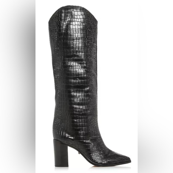 SCHUTZ - Maryana Crocodile Embossed Knee-High Block Boot Size 5 - Picture 2 of 13